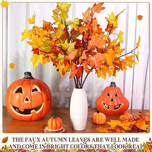 Zeyune 36 Pcs 20.5“ Fall Leaves Artificial Autumn Maple Leaves Stems Bulk