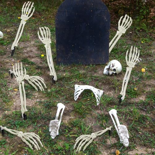 DIYDEC 10 PCS Halloween Skeleton Arm Decor White Hands Stakes for Outdoor