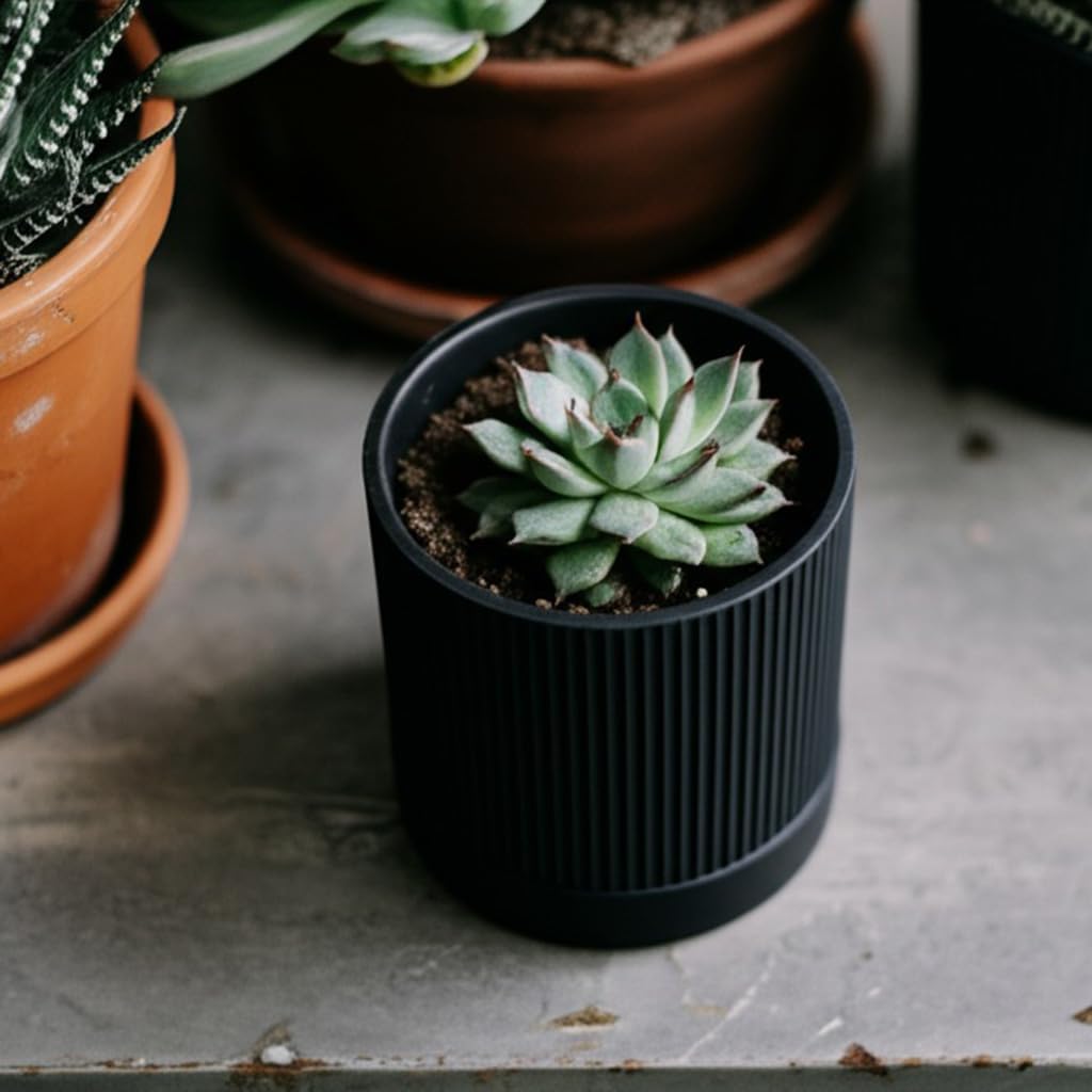 HERDUK Small Plant Pots, 4 Inch Pots for Indoor Plants, Modern Minimalist Ceramic Plant Pots with Drainage Hole &