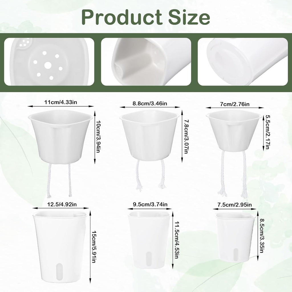 18 Pcs Self Watering Pots 3 Sizes Plastic Self Watering Planters Small Flower Plant Pot with Inner White Pot for Indoor