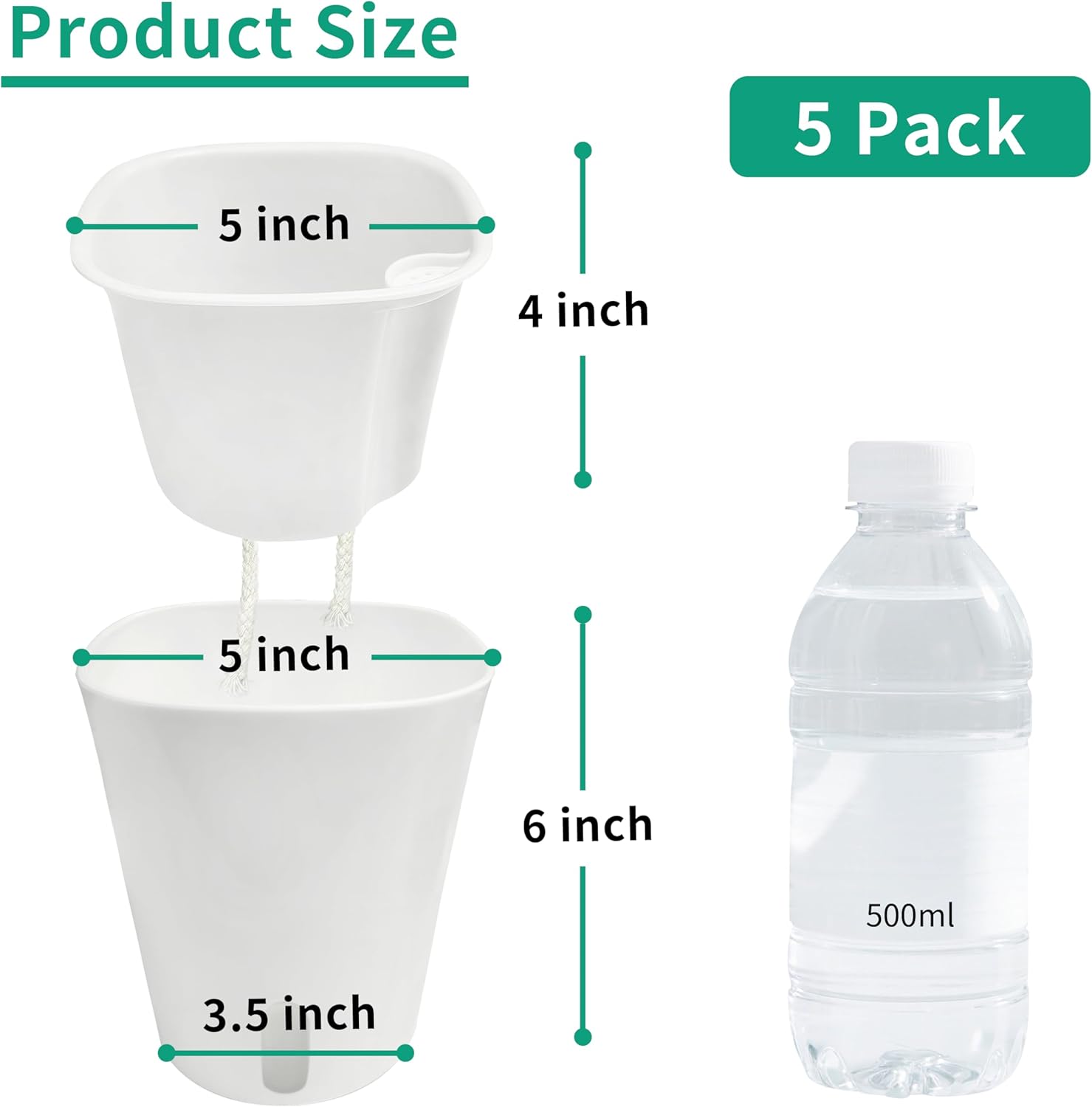 TCBWFY 5 Inch Self Watering Pots for Indoor Plants,5 Sets Self Watering Planter Pots with Visual Water Level Window and