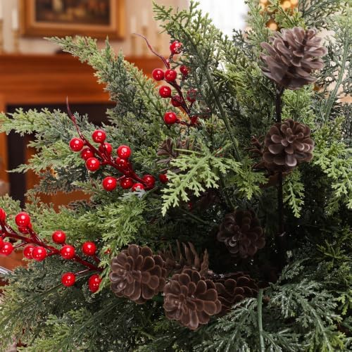24 Artificial Cedar Stems, 17.5", with 3 Pine Cone Sprays and 8 Berry Picks