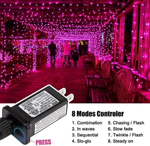 Minetom Pink Mini Christmas Lights - 39 Feet 100 LED Fairy String Lights with 8 Lighting Modes Waterproof Connectable for Indoor Outdoor Xmas Tree Garland Wreath Holiday Valentine's Day Decoration