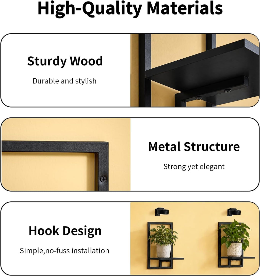 Wall Planters with Grow Lights, Set of 2 Indoor Hanging Shelves for Bedroom, Living Room, Bathroom, Kitchen, Entryway
