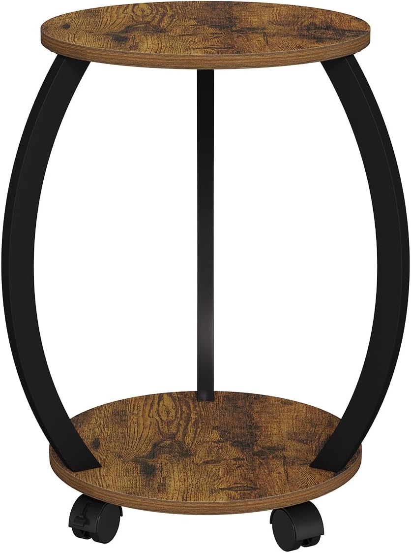 YINMIT Plant Stand Indoor with Wheels, 2 Tier 18.5 In Tall Plant Stand | Wood Flower Pot Plant Shelf, Round Corner