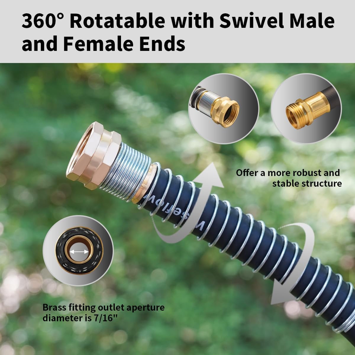 Wiseflow Garden Hose 75FT x 5/8", Heavy Duty Rubber Hose, Water Hose with Five Layered Braiding, Male Female Fittings