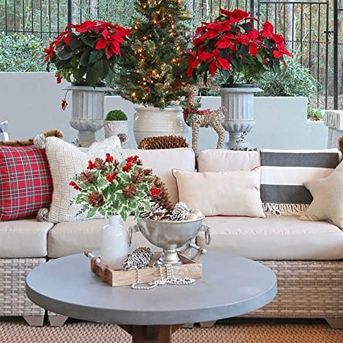 4Pcs Artificial Christmas Red Berries Picks 11in Holly Berry Stems Natural Pine Cones for Christmas Home Kitchen Outdoor Garden Thanksgiving Party Holiday Decorations Red