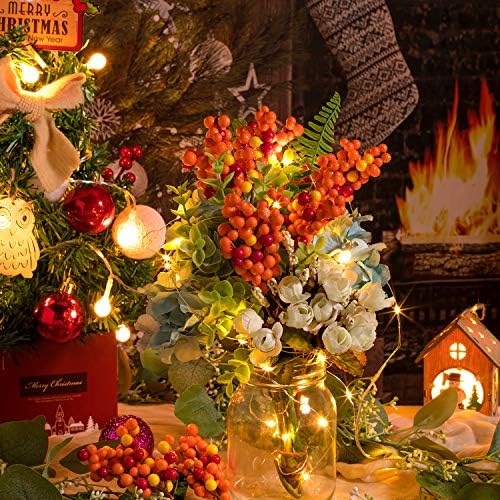 Whaline Artificial Berry Stems 12 Pack Fall Floral Picks and Sprays 5.9 Inch Autumn Orange Berry Twig Stem Branches for Autumn Thanksgiving Harvest Christmas Tree Wedding Holiday DIY Crafts Decoration