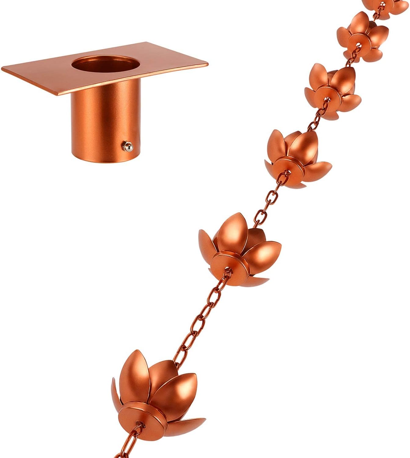 Oak Leaf Rain Chain with Adapter, 8.5ft | Adjustable Lotus Rain Catcher Chain for Gutters Outside Downspout, for Divert