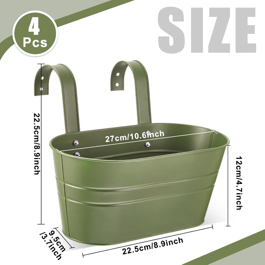Hicarer Metal Hanging Flower Pots for Railing Fence, Large Hanging Rail Planters for Outdoor Window Balcony Plants