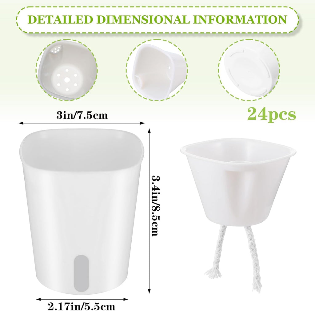 24 Pcs Self Watering Pots for Indoor Plants, 3 Inch White Plastic Self Watering Planters with Water Level Indicator