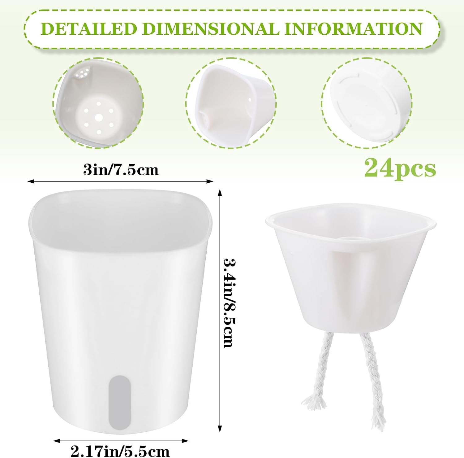 24 Pcs Self Watering Pots for Indoor Plants, 3 Inch White Plastic Self Watering Planters with Water Level Indicator