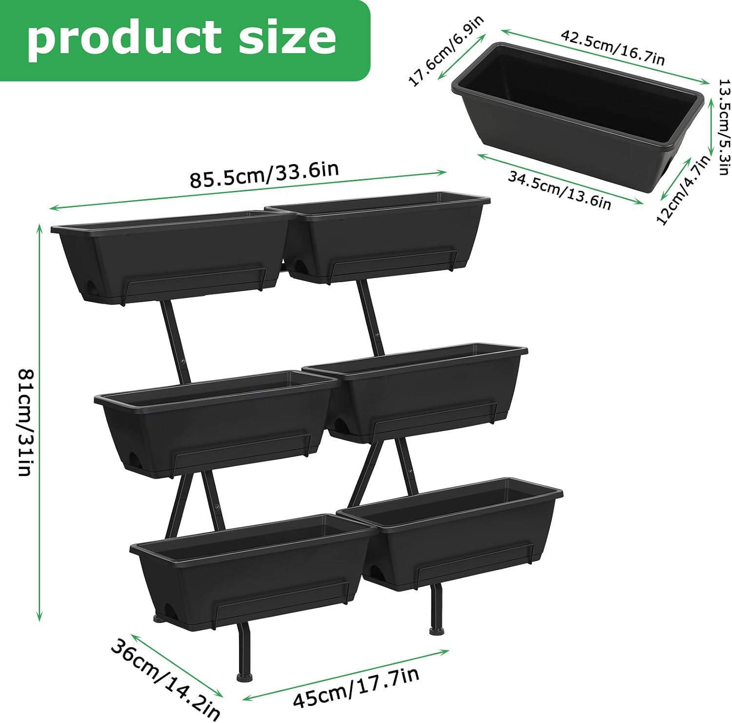 ETELI Vertical Garden Planter 3 Tier Vertical Raised Garden Bed with 6 Garden Planter Boxes Elevated Raised Bed with