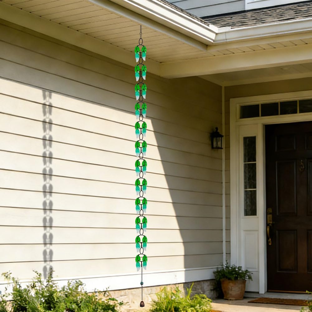 Rain Chains for Gutters Outside, 7.87FT Adjustable Glass Rain Catcher Chain | Heavy Duty Gutter Downspout Replacement