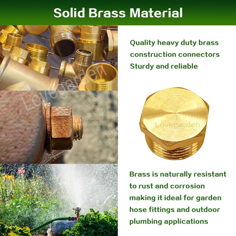 LOVEGARDEN 2PCS Brass Garden Hose End Plugs 3/4" GHT Male Thread