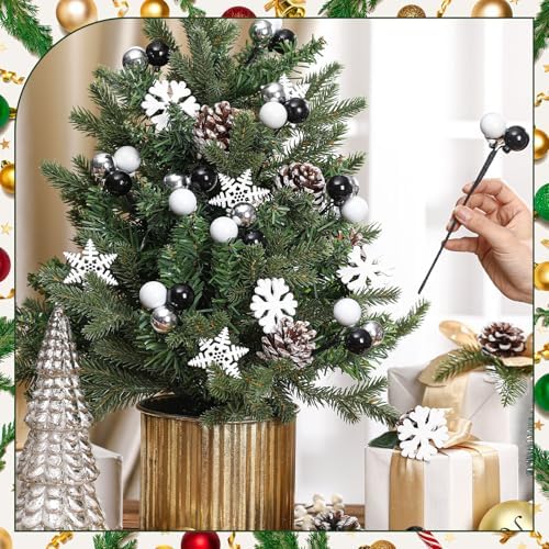 Syhood 12 Sets 7.9 Inch Christmas Ball Picks and Sprays, Silver Black White
