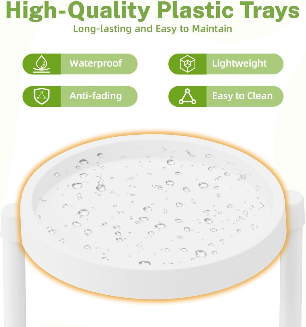 iDavosic.ly 3 Tier Folding Plant Stand Indoor Outdoor, Plastic Tray, White | Space Saving Tiered Corner Storage Display