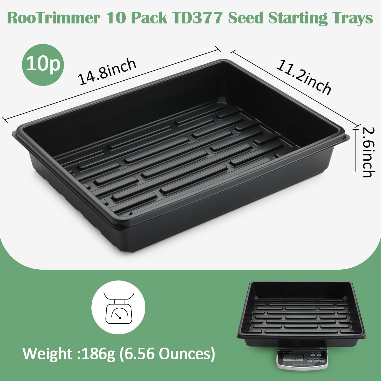 RooTrimmer 10 Pack Seed Starter Trays - Heavy Duty Plastic Flats, Fits 54 Cell Plug Tray, Seedling Tray for Carrying