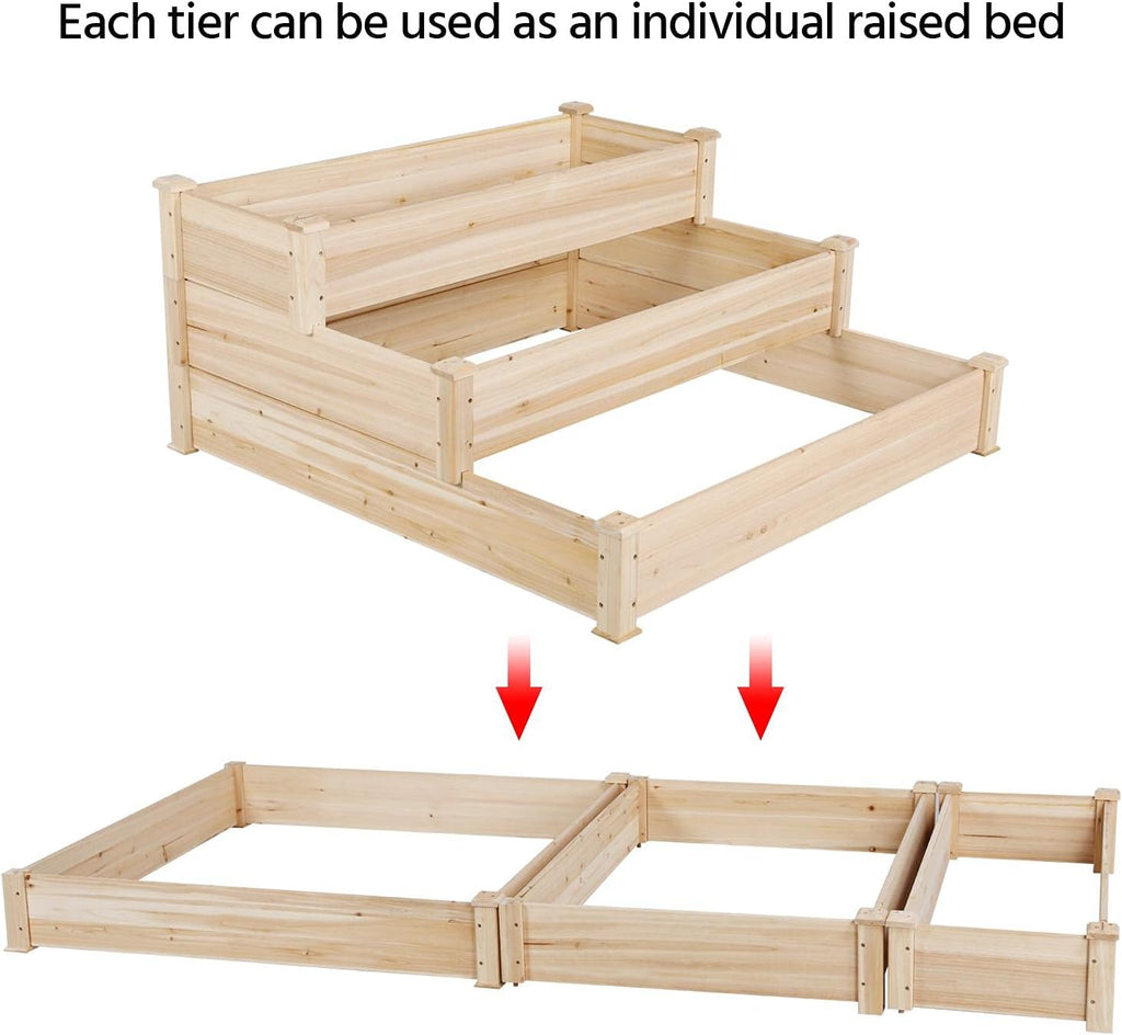 Yaheetech 3 Tier 47 x 47 x 22in Raised Garden Bed Horticulture Outdoor Elevated Flower Box Tiered Garden Bed Wooden