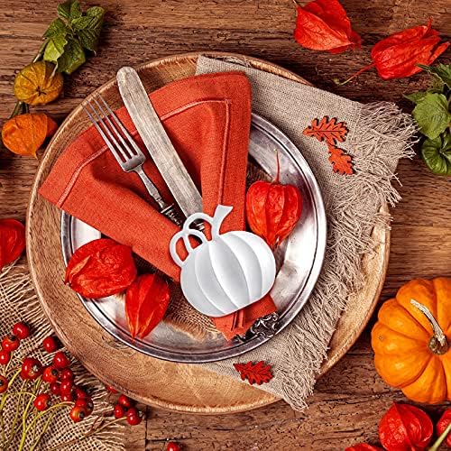 Patelai 12 Pieces Fall Pumpkin Napkin Rings Thanksgiving, White