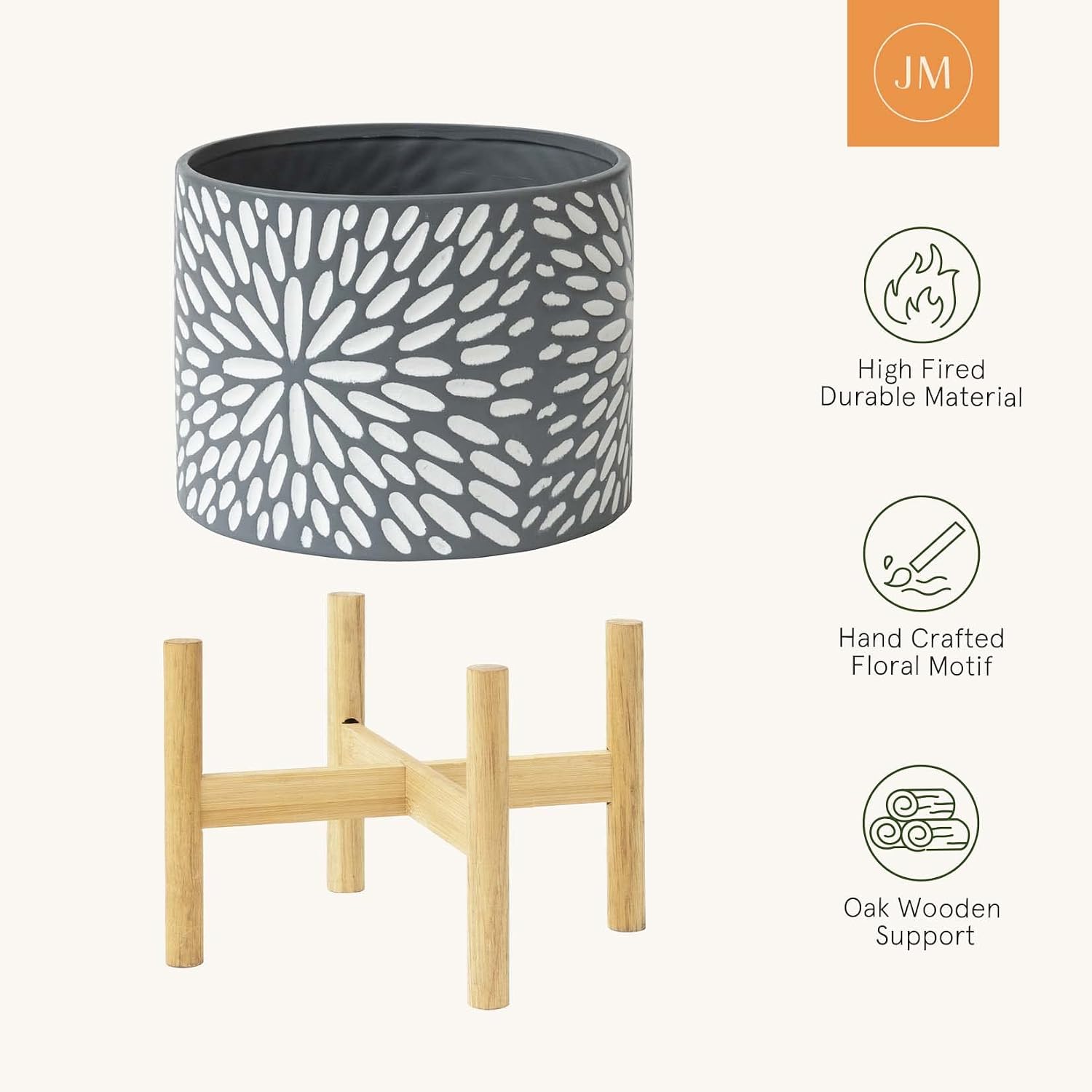 LA JOLIE MUSE Ceramic Planter for Plant, 8 Inch Indoor Planter with Stand | Decorative Planter Pot with Drainage Hole