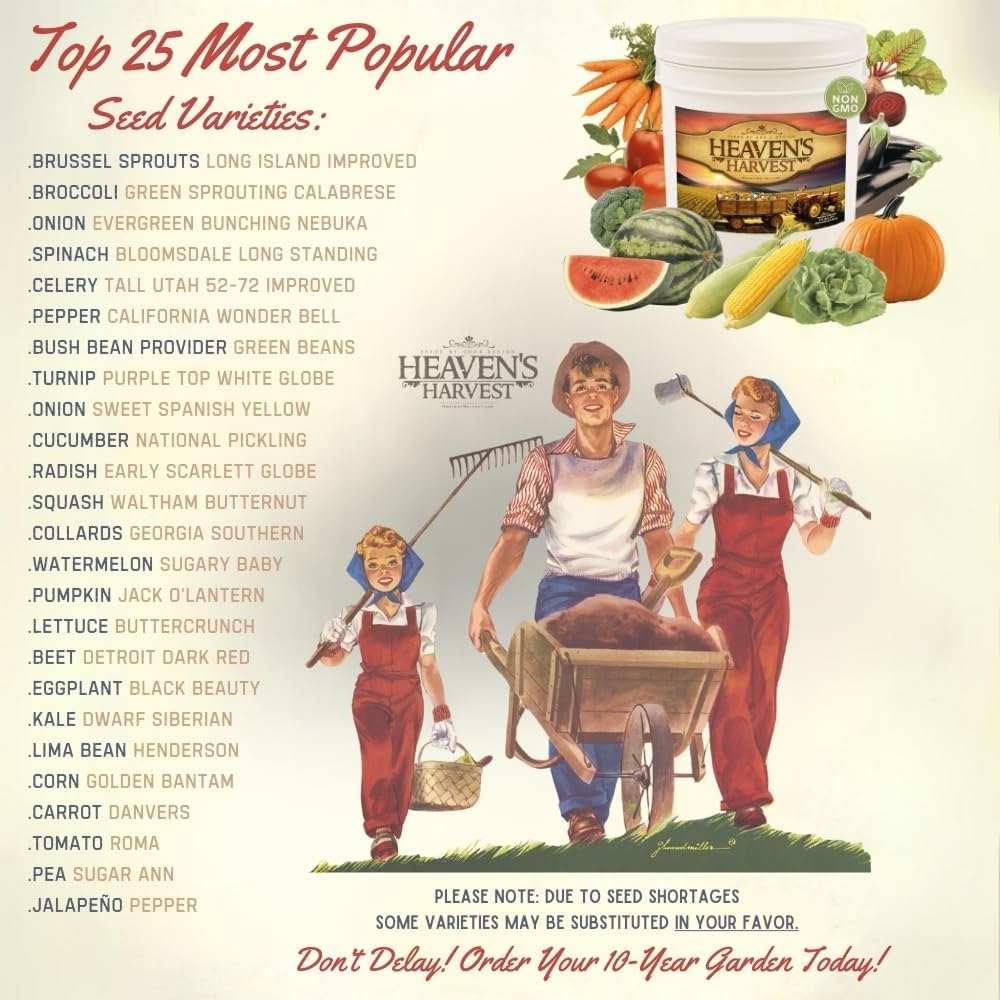 Heaven’s Harvest - 10 Year Survival Or Homestead Garden | 25k+ Heirloom Vegetable Seed Bank Kit | Includes Seed Vault