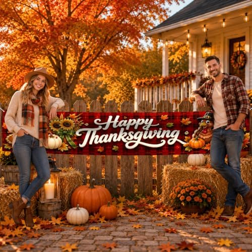 Nuxovilar Happy Thanksgiving Banner,118.1"x19.68" Polyester
