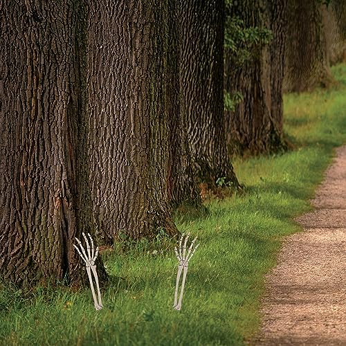 Beistle 2 Piece 17.5" Spooky Theme Plastic Skeleton Hand Yard Stakes, Scary Halloween Lawn Decorations, Celebrating with You Since 1900