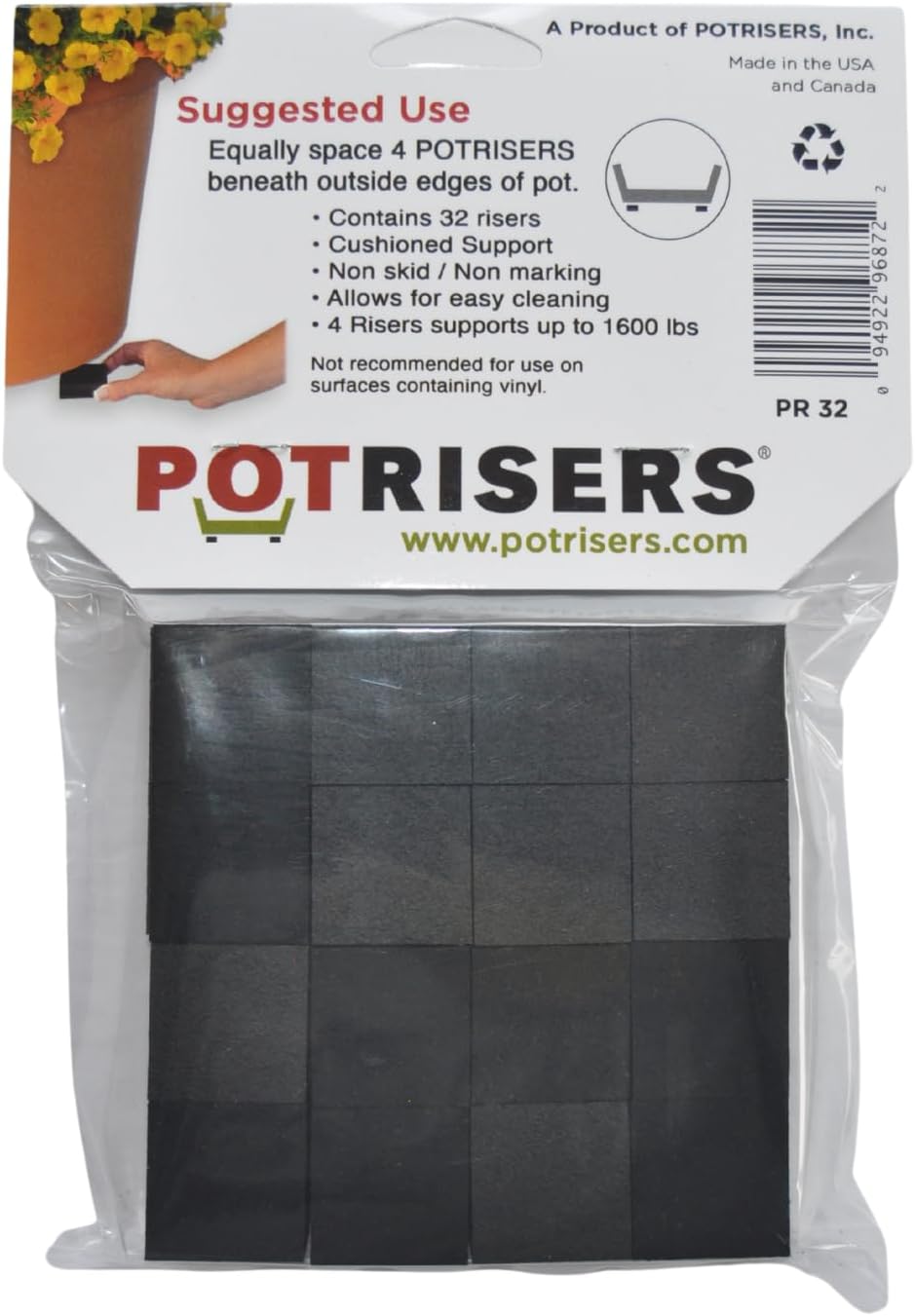 32 Pack Standard 1" Wide x 1/2" Tall Value Pack | Invisible Pot Feet & Plant Risers | Drainage & Airflow for Planters