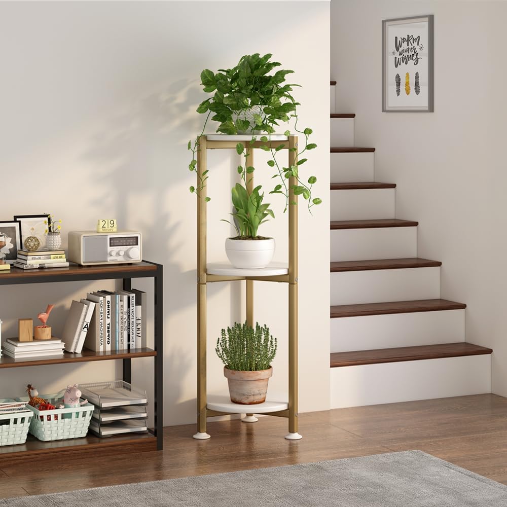 3 Tier Plant Stand Indoor Corner Tall Round Shape Plant Shelf | Modern Metal MDF board Flower Storage,Suitable tight