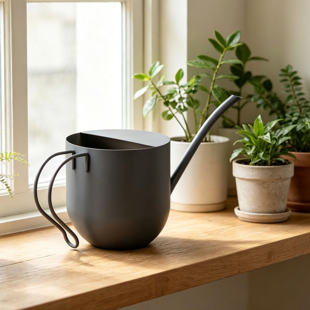 Gray Watering Can 50oz Stainless Steel for Indoor Plants | Comfortable ergonomic handle with leak-resistant design
