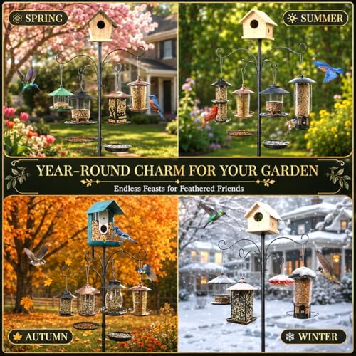 107" Squirrel Proof Bird Feeder Pole with 9 Prongs Base, No Birdhouse