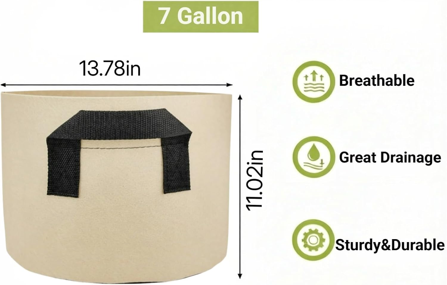 7 Gallon Grow Bags 5-Pack, 300G Thick Fabric Pots, Reinforced Handles | Reflective Heat,Breathable Planting Bags,5