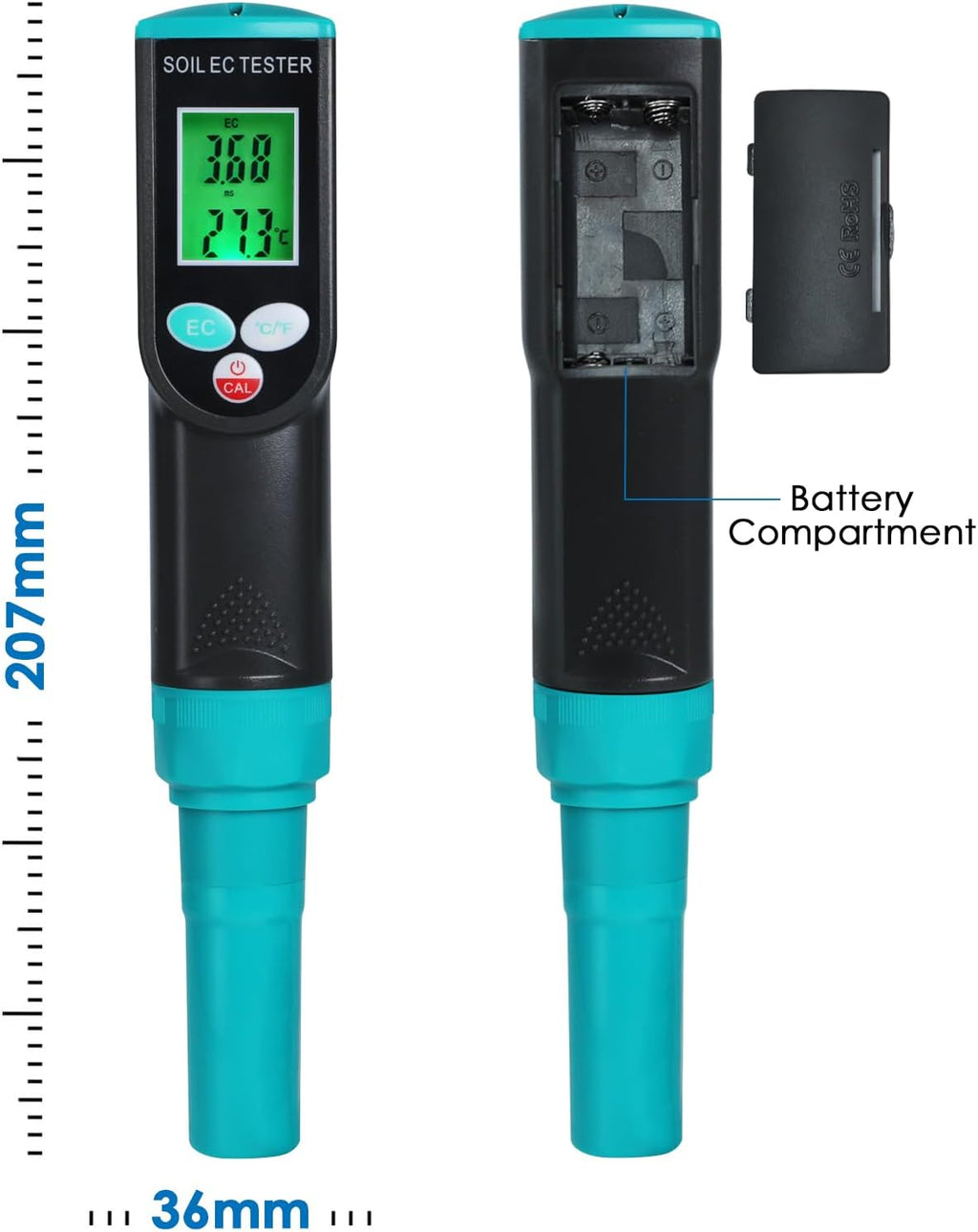 2 in 1 Digital Plants EC Meter Soil EC & Temperature Meter | Soil EC Meter with ATC, Corded EC Sensor Electrode