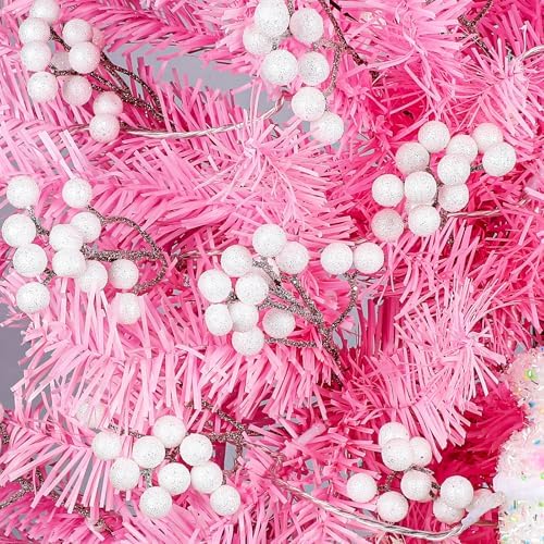 Fangoo 20 Pack 7 Inch Artificial White Berry Picks for Christmas Tree White Berries Stems Holly Berry Branches Ornaments Wreath Crafts Wedding Holiday Season Winter Home Decor