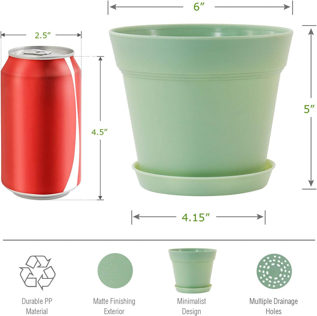 WOUSIWER 16 Pack 6 inch Plastic Planters, Indoor Flower Pots, Heavy Duty and Stylish 6 Inch Plant Pots for Indoor