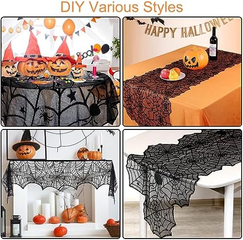 5Pack Halloween Spiderweb Tablecloth Runner Fireplace Scarf Lampshade Bats