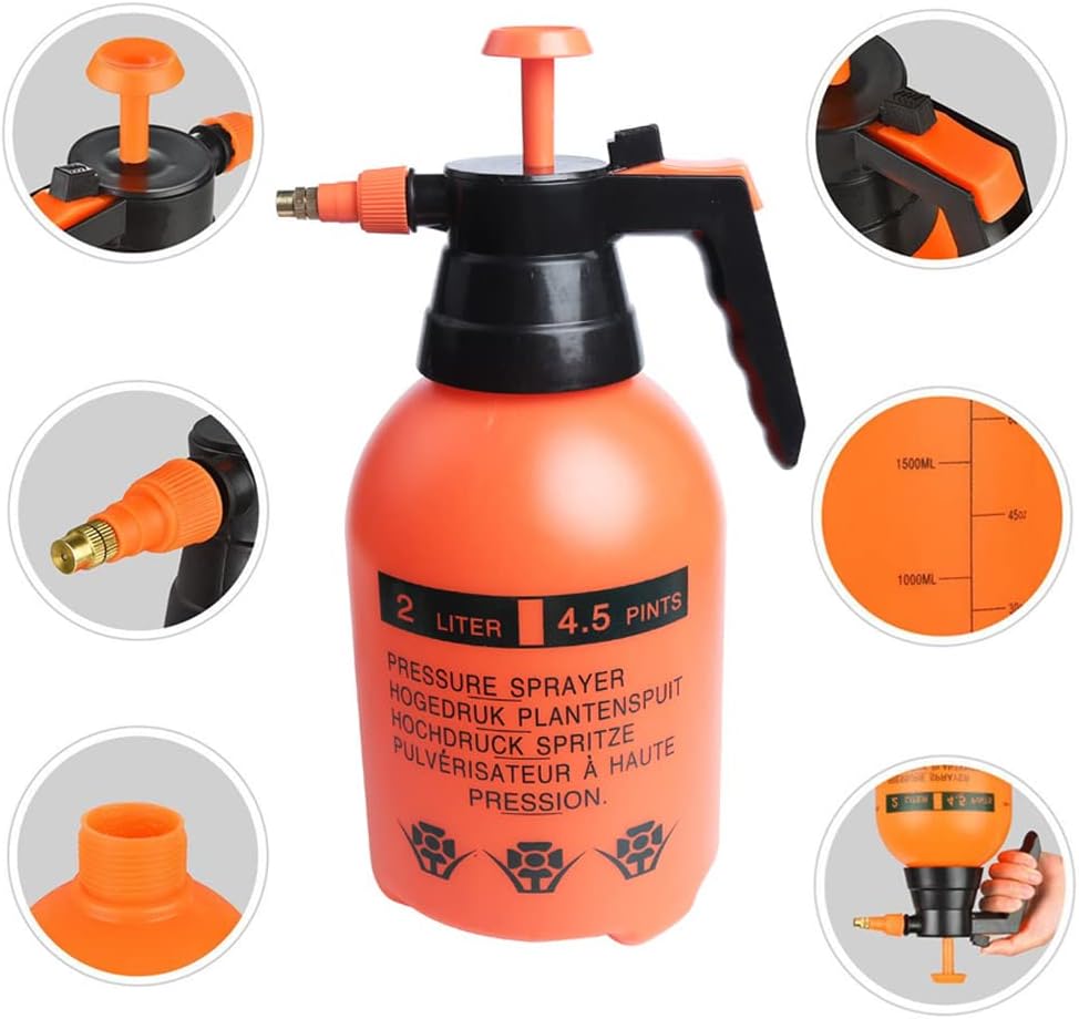 2 Pcs Garden Pump Sprayer, 0.5Gallon/68oz Hand-held Lawn Pressure Orange Spray Bottle with Adjustable Nozzle (FKM