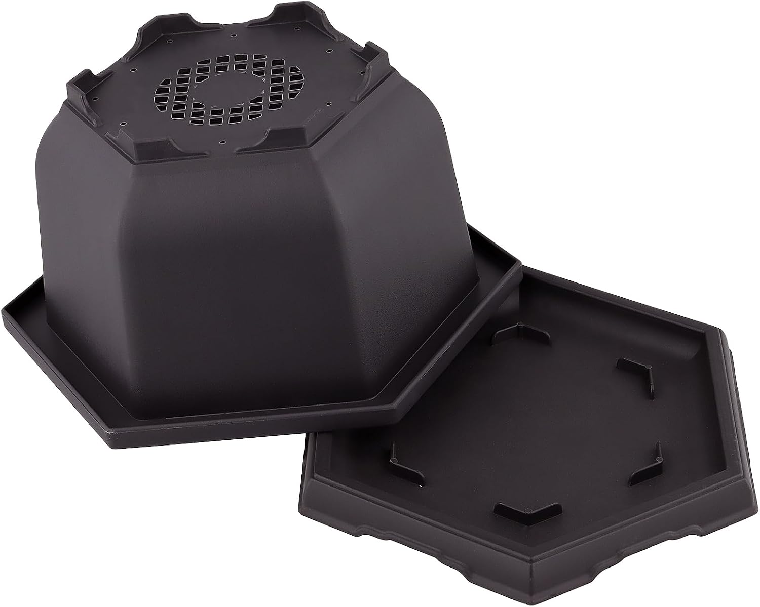 10 Pack 5.5 Inch Bonsai Pots, Hexagon Built in Mesh Plastic Bonsai Training Pots with Trays, Plant Flower Tree Growing