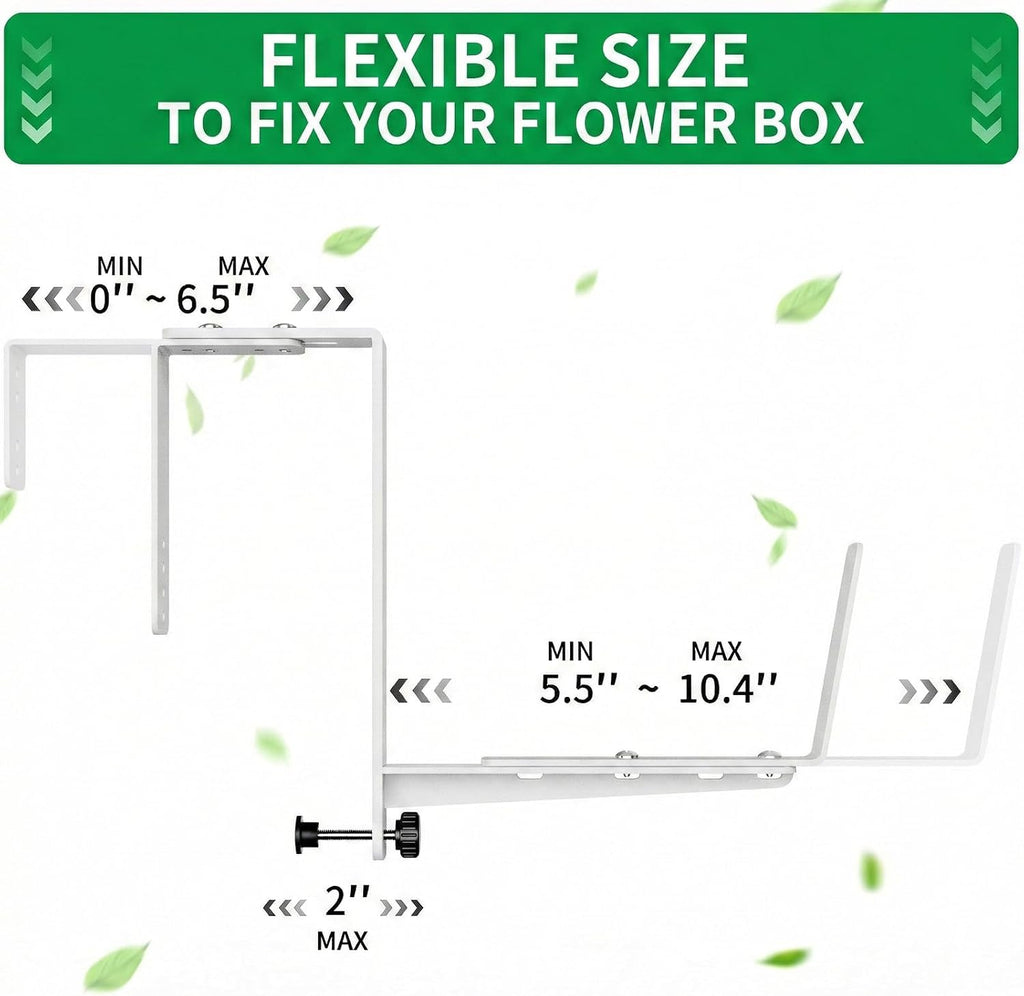 Window Box Brackets, Adjustable Planter Box Brackets, Heavy Duty Iron Flower Box Brackets for Railings, with Enhanced