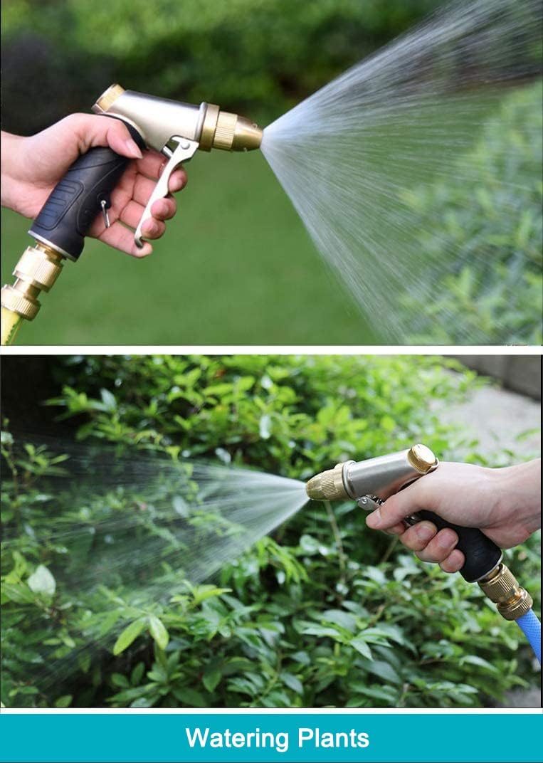 Garden Hose Nozzle, Heavy Duty Metal Brass Nozzle, 4 Spray Patterns | Full brass nozzle, ABS non-slip ergonomic grip.