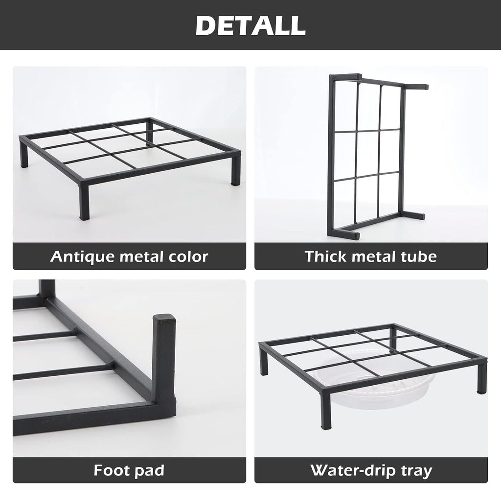 TenFuju 9.8" Metal Heavy Duty Potted Plant Stand Flower Pot Holder with Saucer Indoor Outdoor Rustproof Iron Garden