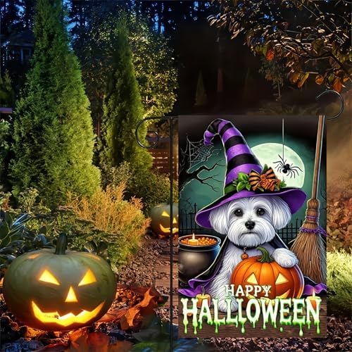 BlissYard Halloween Schnauzer Pumpkin Garden Flag 12x18 Inch Polyester