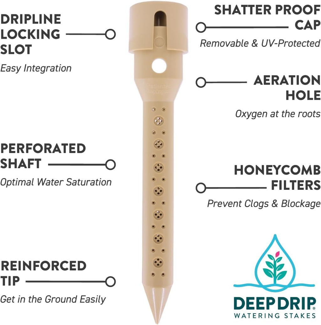 8 in. DEEP DRIP Garden Watering Stake (4 Pack) (Tan) | UV-Protected ABS Plastic Deep Root Irrigation Spike for Flowers