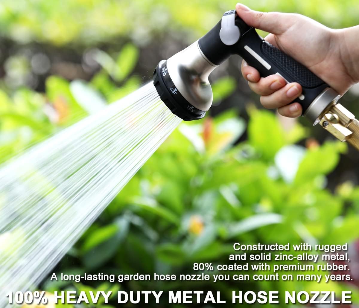 Garden Hose Nozzle Heavy Duty, 8 Patterns, Thumb On/Off Valve, Black | High pressure sprayer for watering plants, car