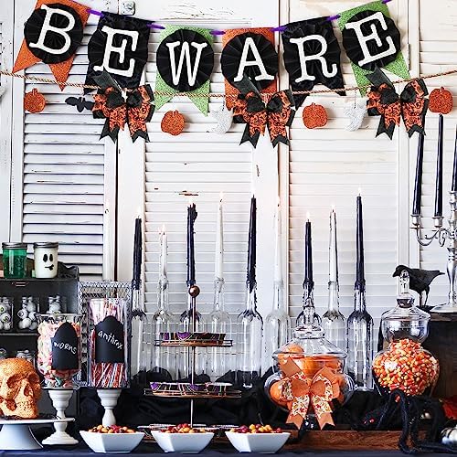 SIMISI RIBBON Halloween Bows for Wreaths Already Made Burlap Bow for Tree Topper, Halloween Decorations (9.5 x 13 inch)