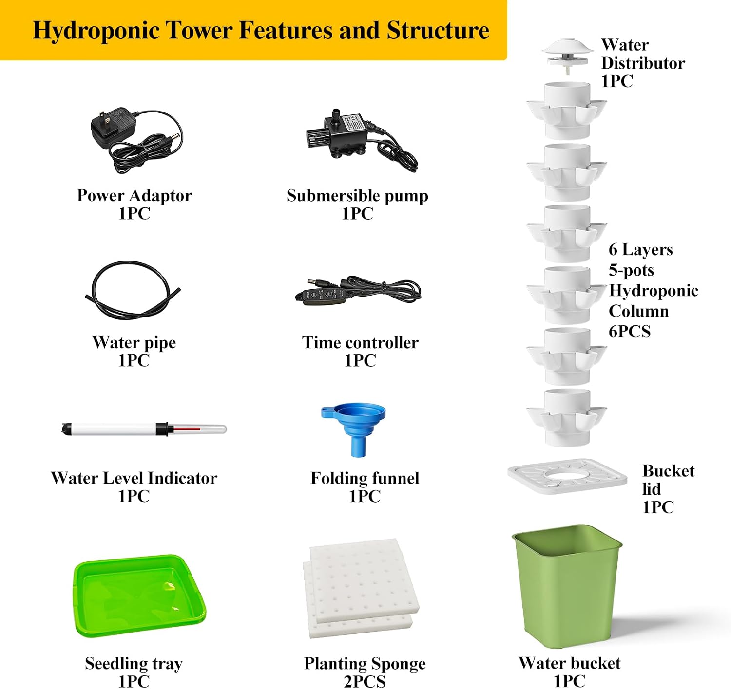 Hydroponics Growing System Kit, 30 Pots Vertical Garden Planter with Pump and Timer, Hydropoic Tower for Soilless