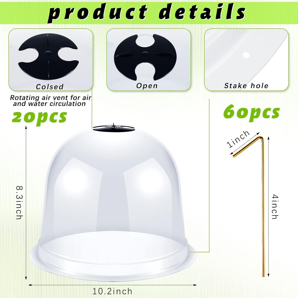 20 Pack Garden Cloche Plant Dome 10.2" D x 8.3" H Plant Cover Plastic Humidity Dome Reusable Protector Mini Greenhouse