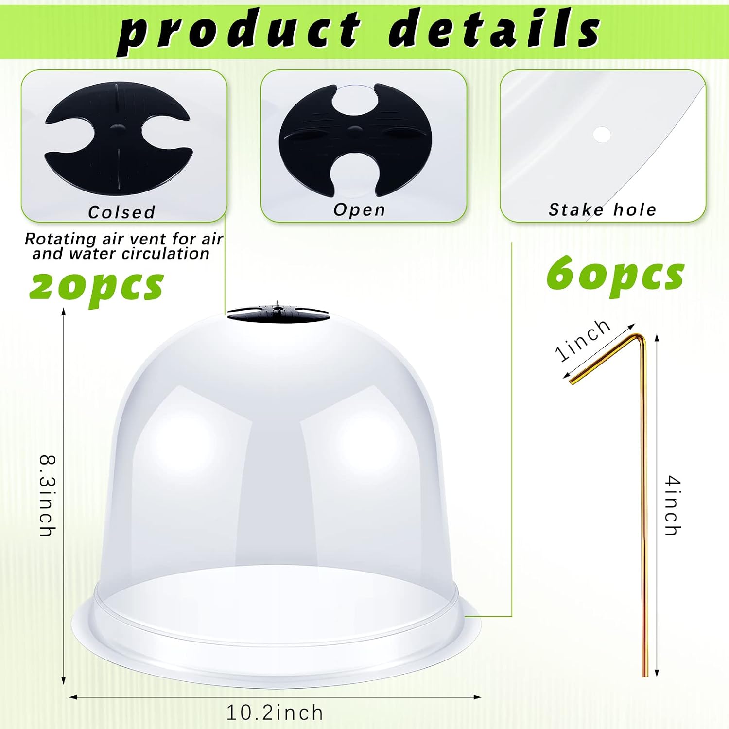 20 Pack Garden Cloche Plant Dome 10.2" D x 8.3" H Plant Cover Plastic Humidity Dome Reusable Protector Mini Greenhouse