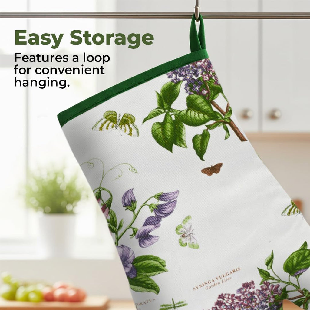 Pimpernel Botanic Garden 14.5" Gauntlet Oven Glove | Floral Motif | Cotton Textile Blend | Machine Washable | Ideal for